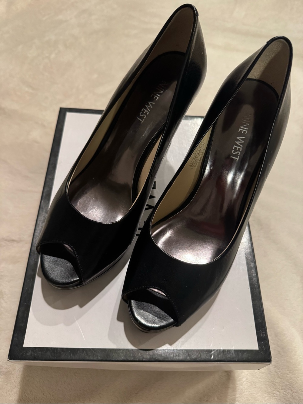 Nine West Black Peep-Toe Leather Pumps
